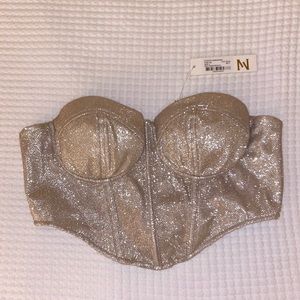 Meshki NWT size L silver sparkle corset crop top